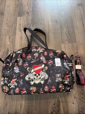 NWT Ed Hardy Love Kills Slowly Travel Duffel with Skull Tattoo Motifs